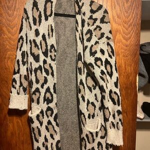 R13 Leopard Print Open-Front Cardigan in Cream, Black & Tan
